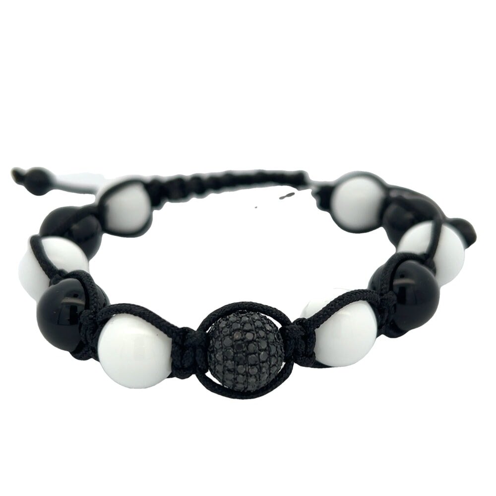 11MM Black & White .90cttw Diamond Disco Ball Bracelet .925 Sterling Silver HipHopBling