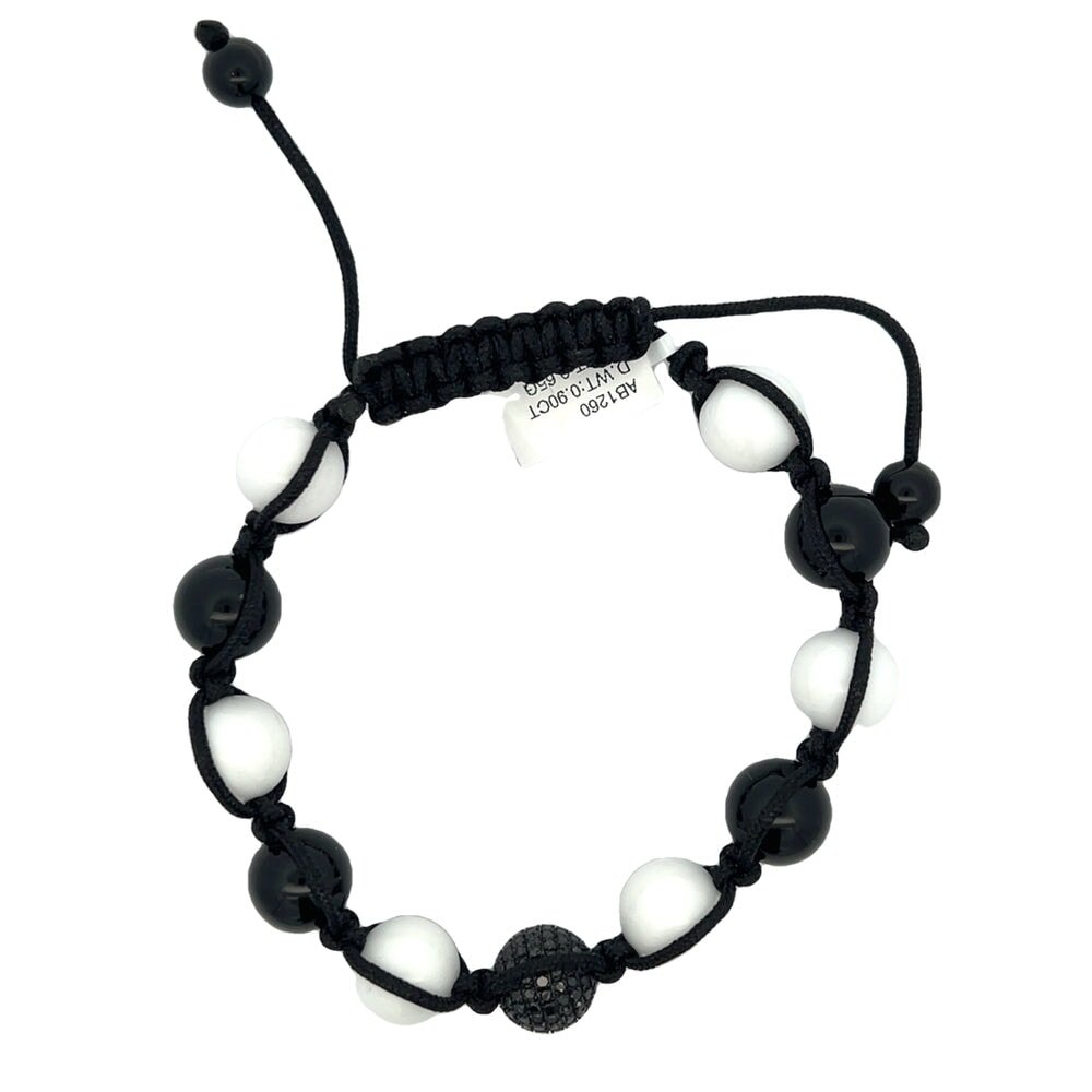 11MM Black & White .90cttw Diamond Disco Ball Bracelet .925 Sterling Silver HipHopBling