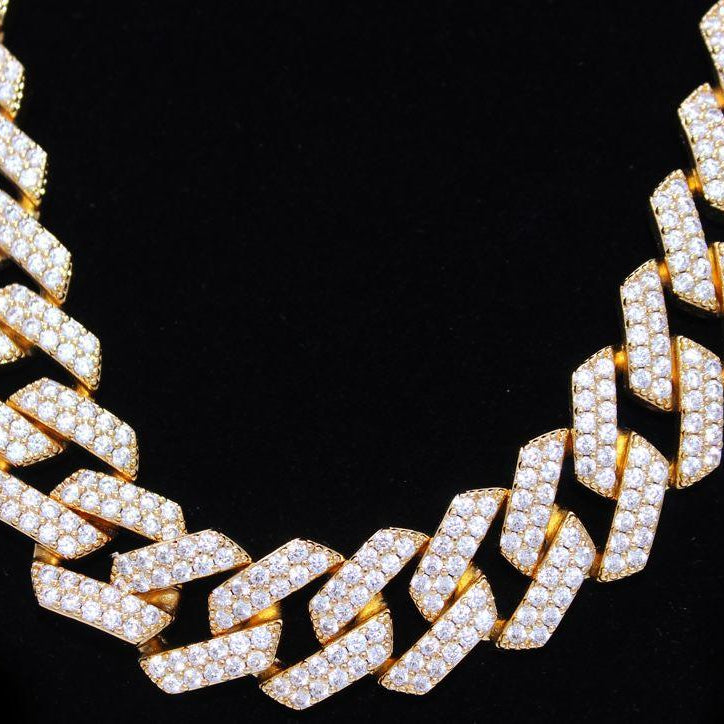 19MM Turkish Cuban Bling Bling Chain White / Yellow Gold Yellow Gold 18" HipHopBling