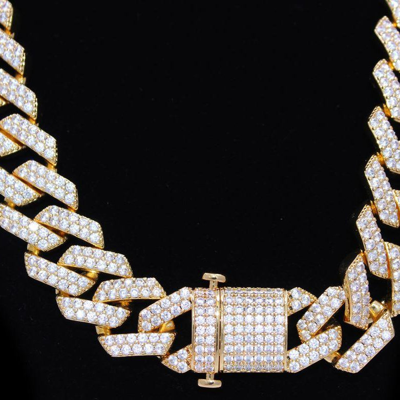 19MM Turkish Cuban Bling Bling Chain White / Yellow Gold Yellow Gold 18" HipHopBling
