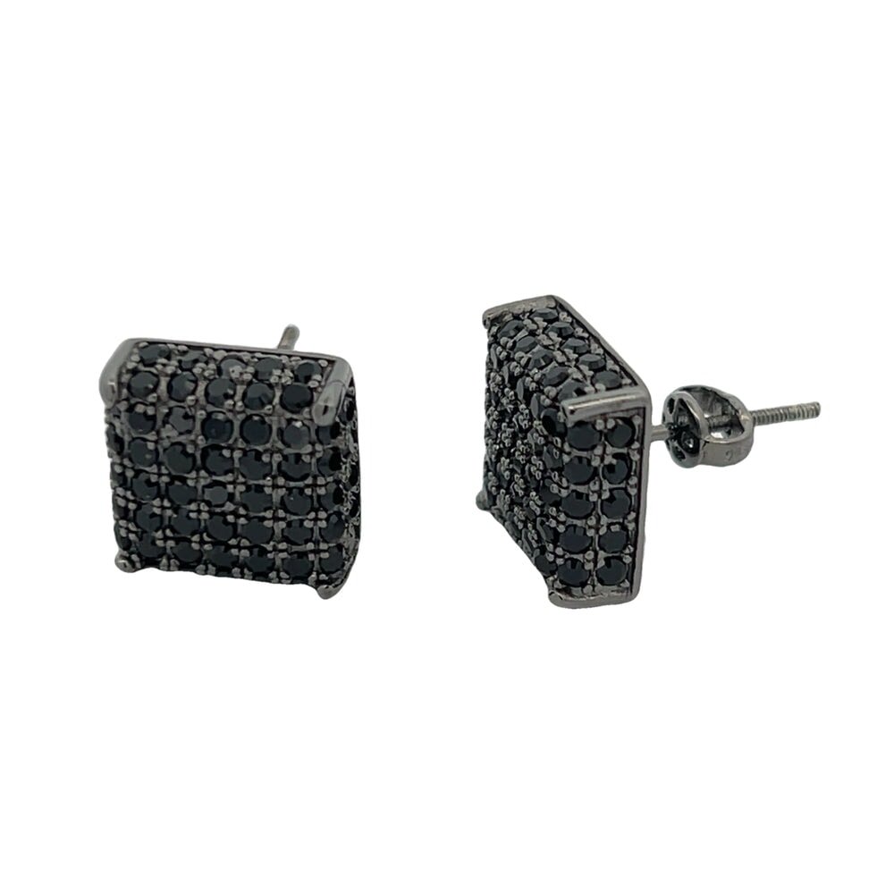 3D Cube Black CZ Earrings .925 Sterling Silver HipHopBling