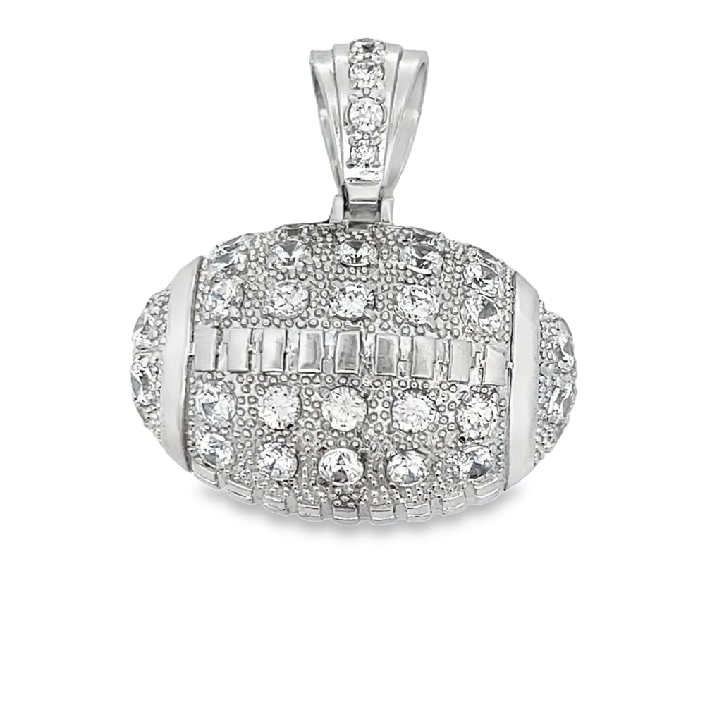 3D Football Sports CZ Pendant .925 Sterling Silver HipHopBling