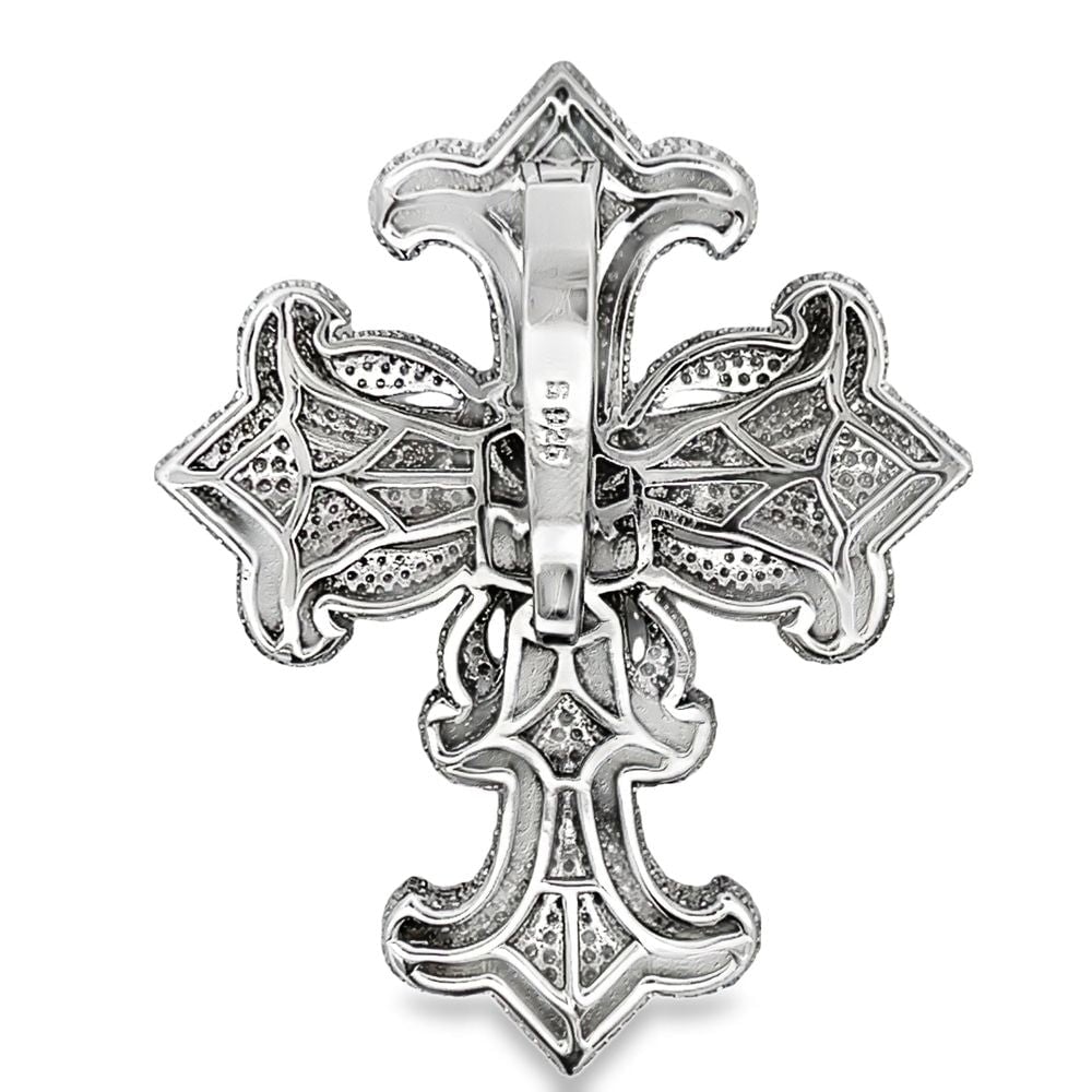 3D Rose Cross Iced Out Moissanite Pendant .925 Sterling Silver White Gold HipHopBling