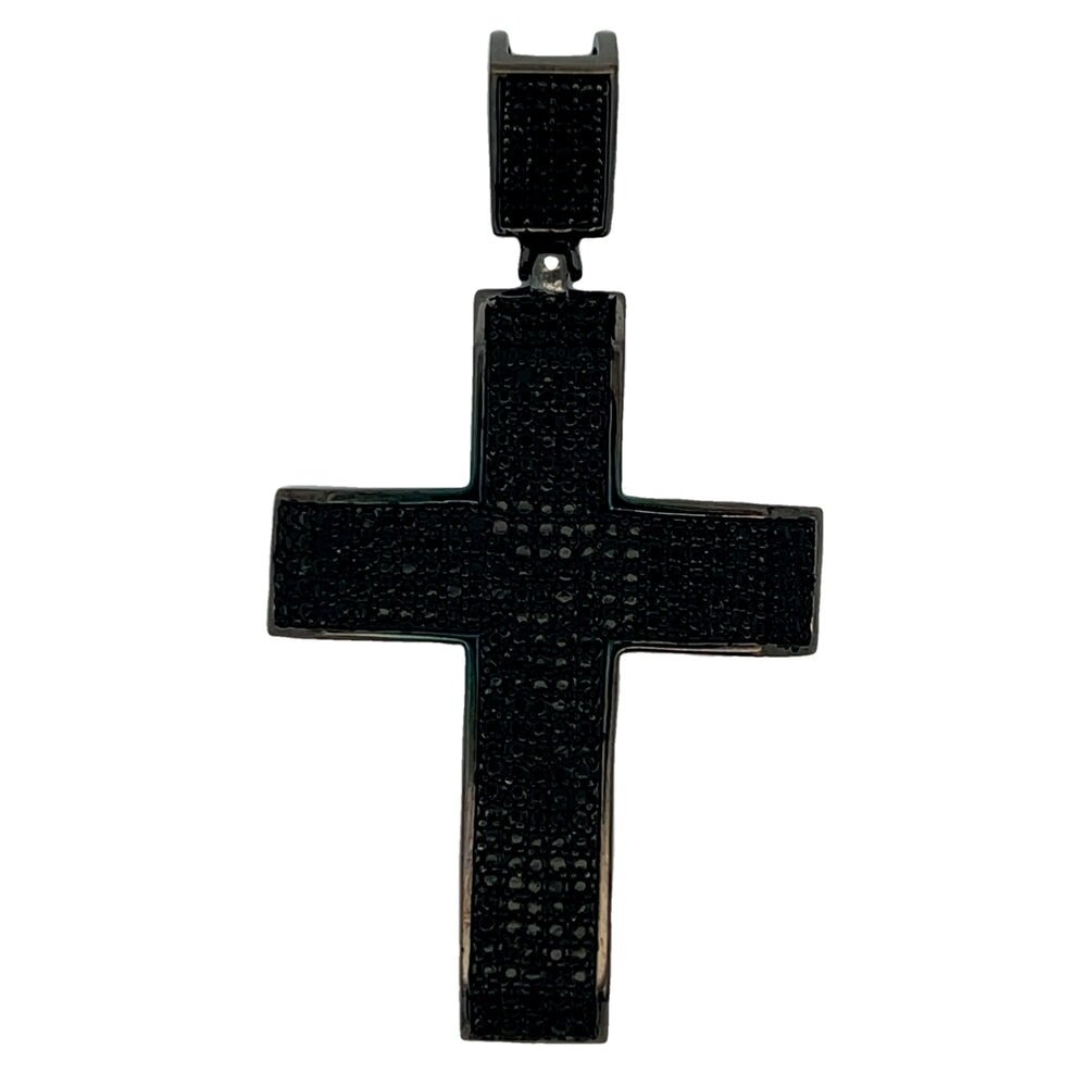 5 Row Tapered Cross CZ Iced Out Pendant Black HipHopBling