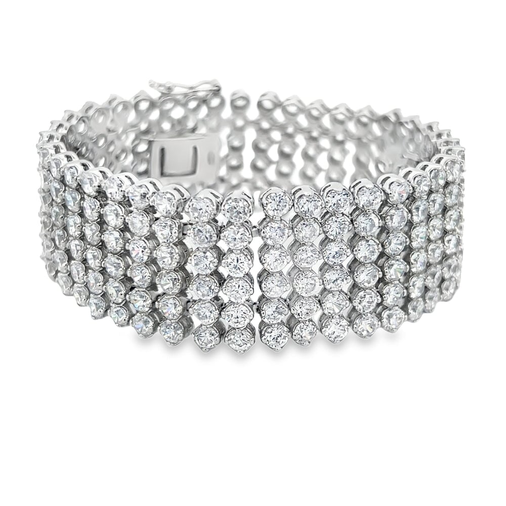 6 Row CZ Iced Out Bracelet .925 Sterling Silver HipHopBling