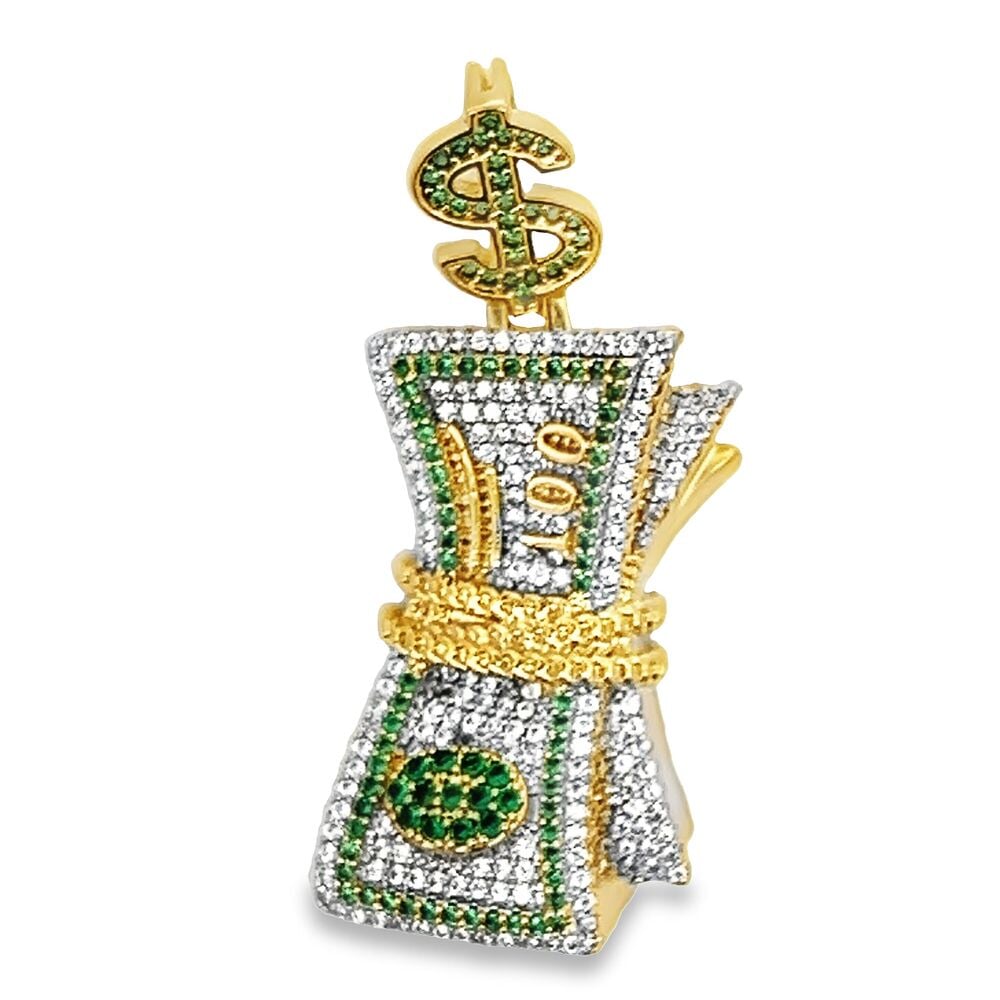 Band of Hundreds Money CZ Hip Hop Iced Out Pendant Yellow Gold HipHopBling