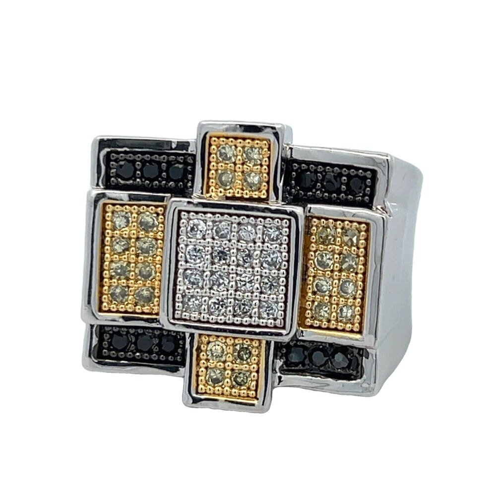 Bars & Box Black & Yellow CZ Ring .925 Sterling Silver 8 HipHopBling
