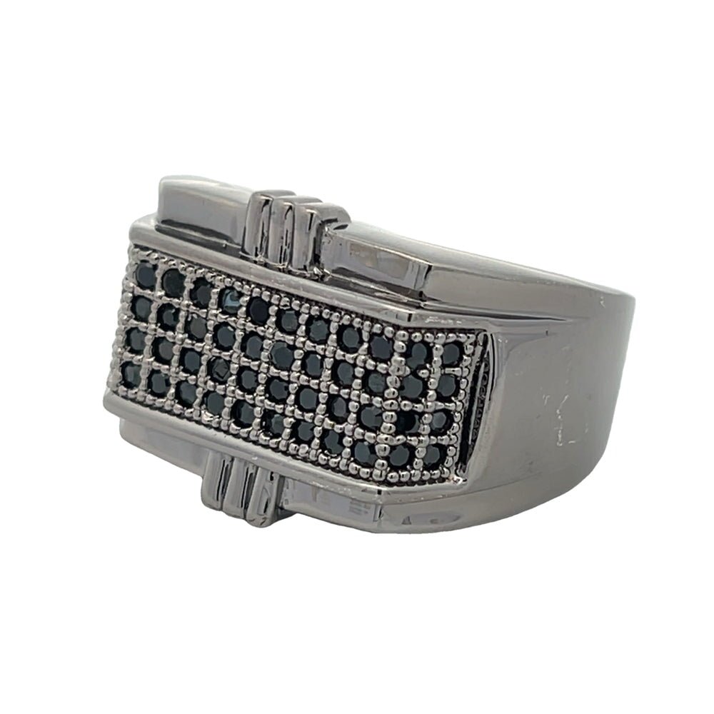 Black 4 Row CZ Ring .925 Sterling Silver 8 HipHopBling