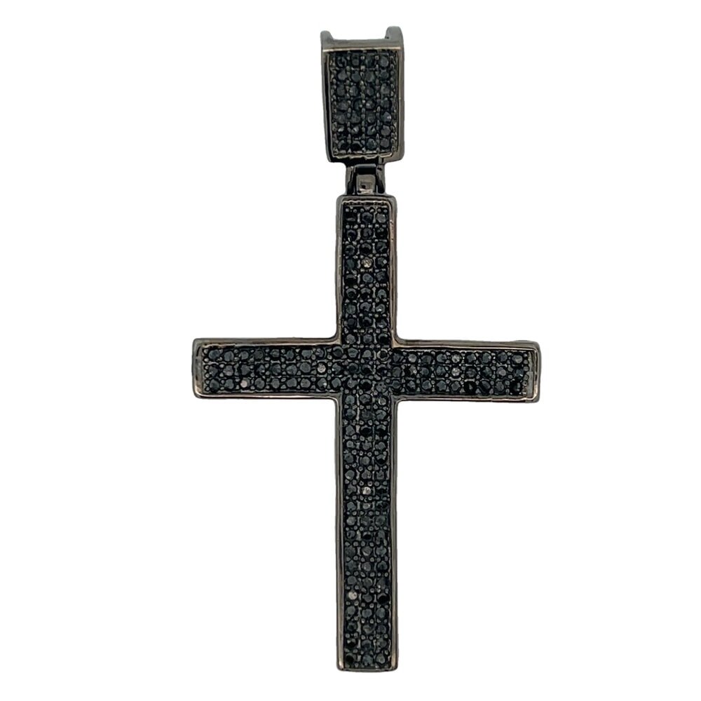 Black Triple Row CZ Cross Iced Out Pendant HipHopBling