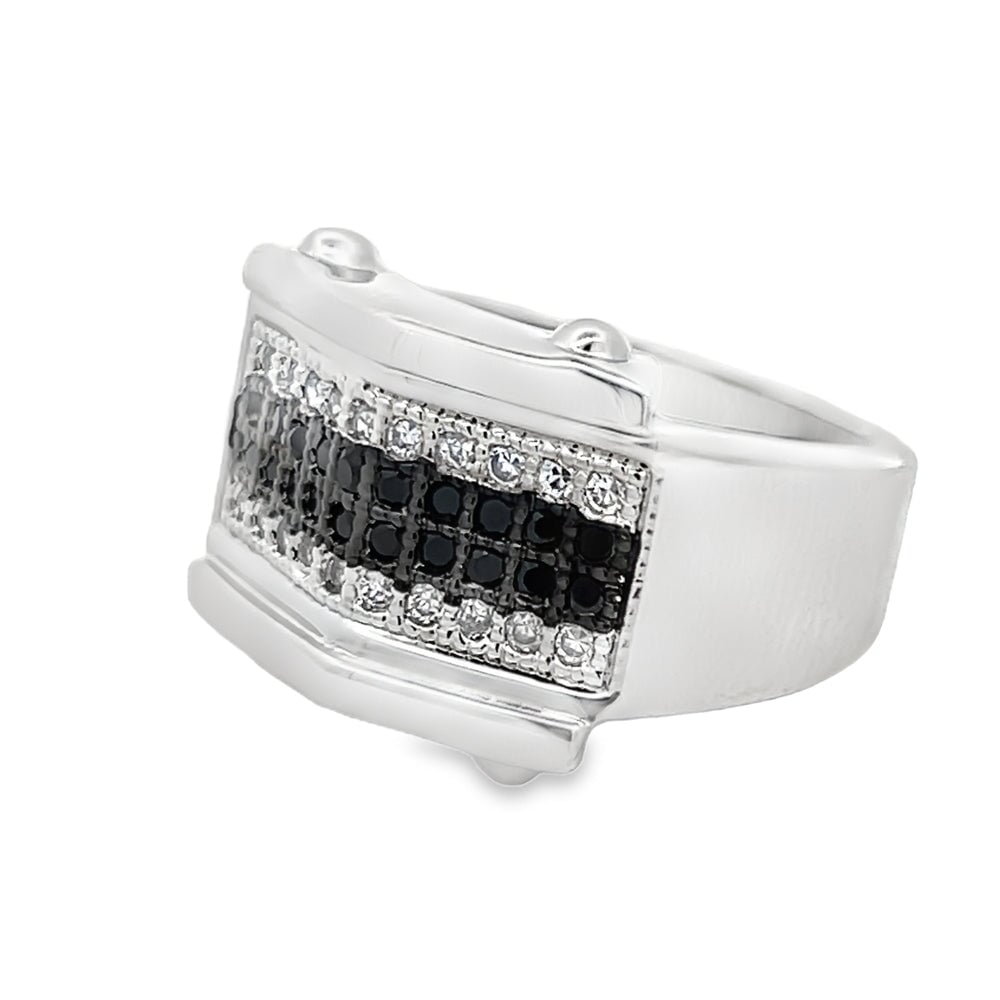 Bolt Black/White CZ Ring .925 Sterling Silver 8 HipHopBling