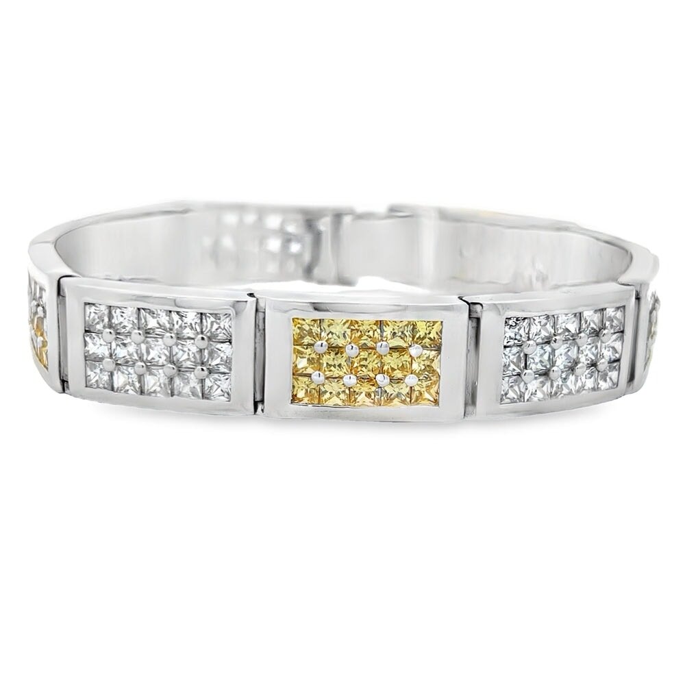 Brick Link Princess Yellow CZ Iced Out Bracelet .925 Sterling Silver HipHopBling