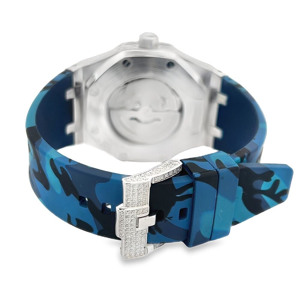 Bust Down Rubber Band Moissanite Steel VVS Iced Out Watch White Gold HipHopBling