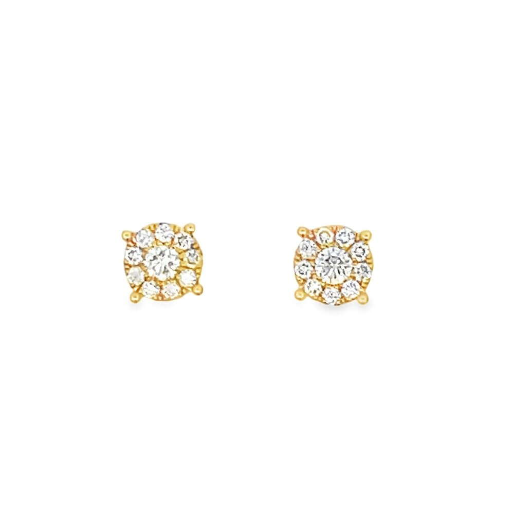 Centerstone Cluster .45cttw Diamond 14K Yellow Gold Earrings HipHopBling