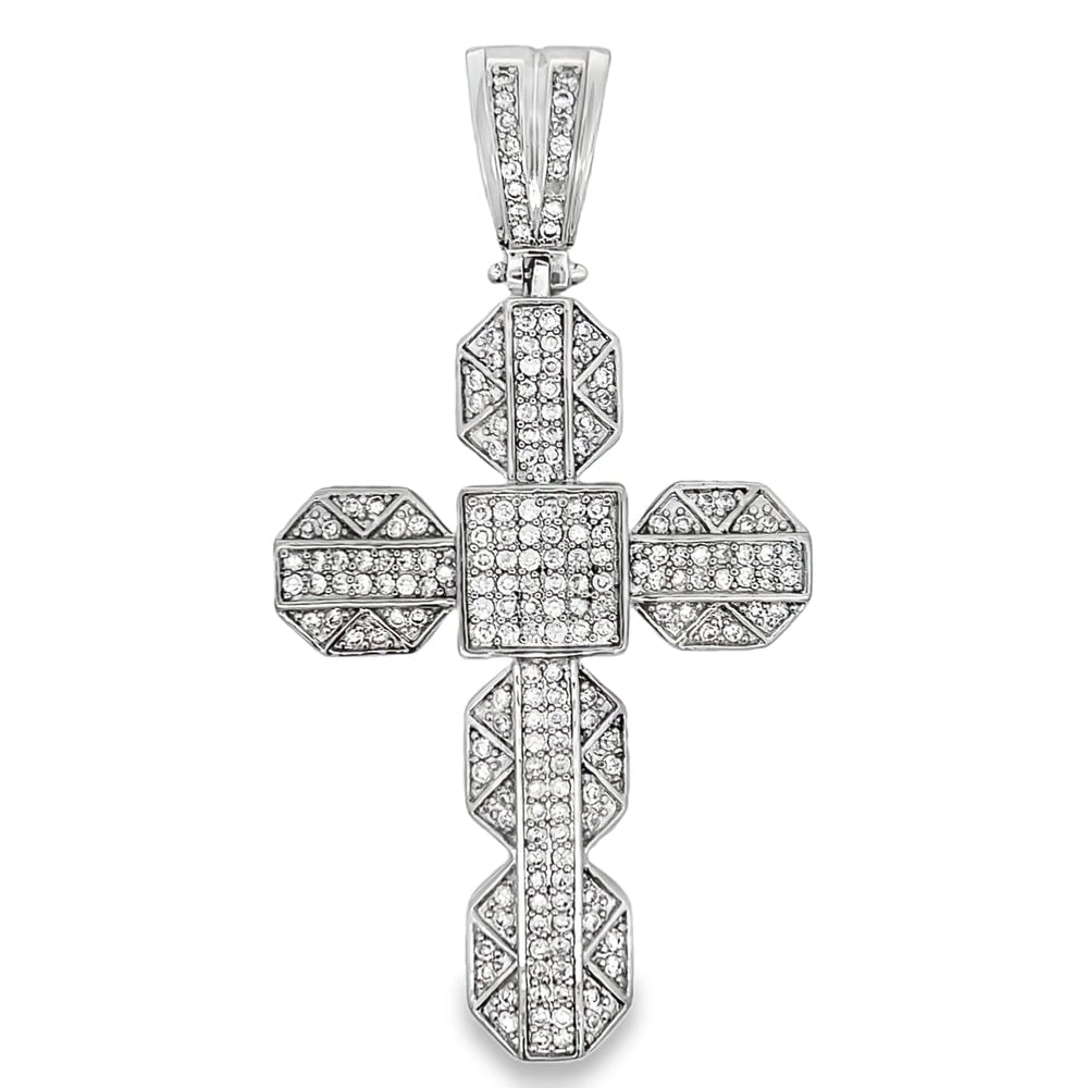 Chunky Iced Out Cross CZ Micro Pave Pendant HipHopBling