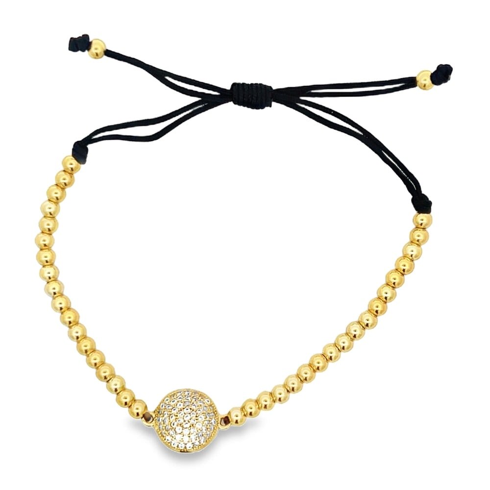 Circle Bead Rope Bracelet .925 Sterling Silver Gold HipHopBling