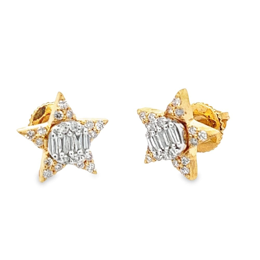 Circle in Star Diamond Earrings .34cttw 10K Yellow Gold HipHopBling