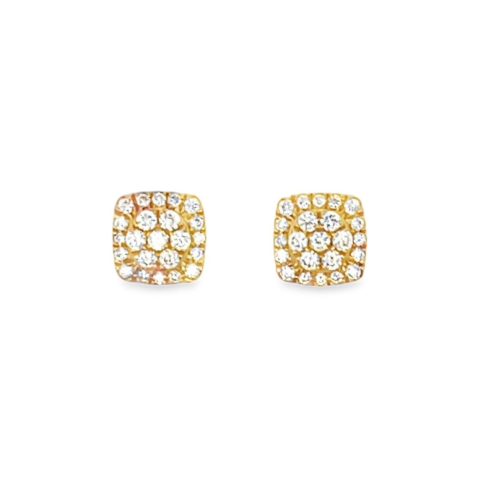 Cluster Cushion .56cttw Diamond 14K Yellow Gold Earrings HipHopBling