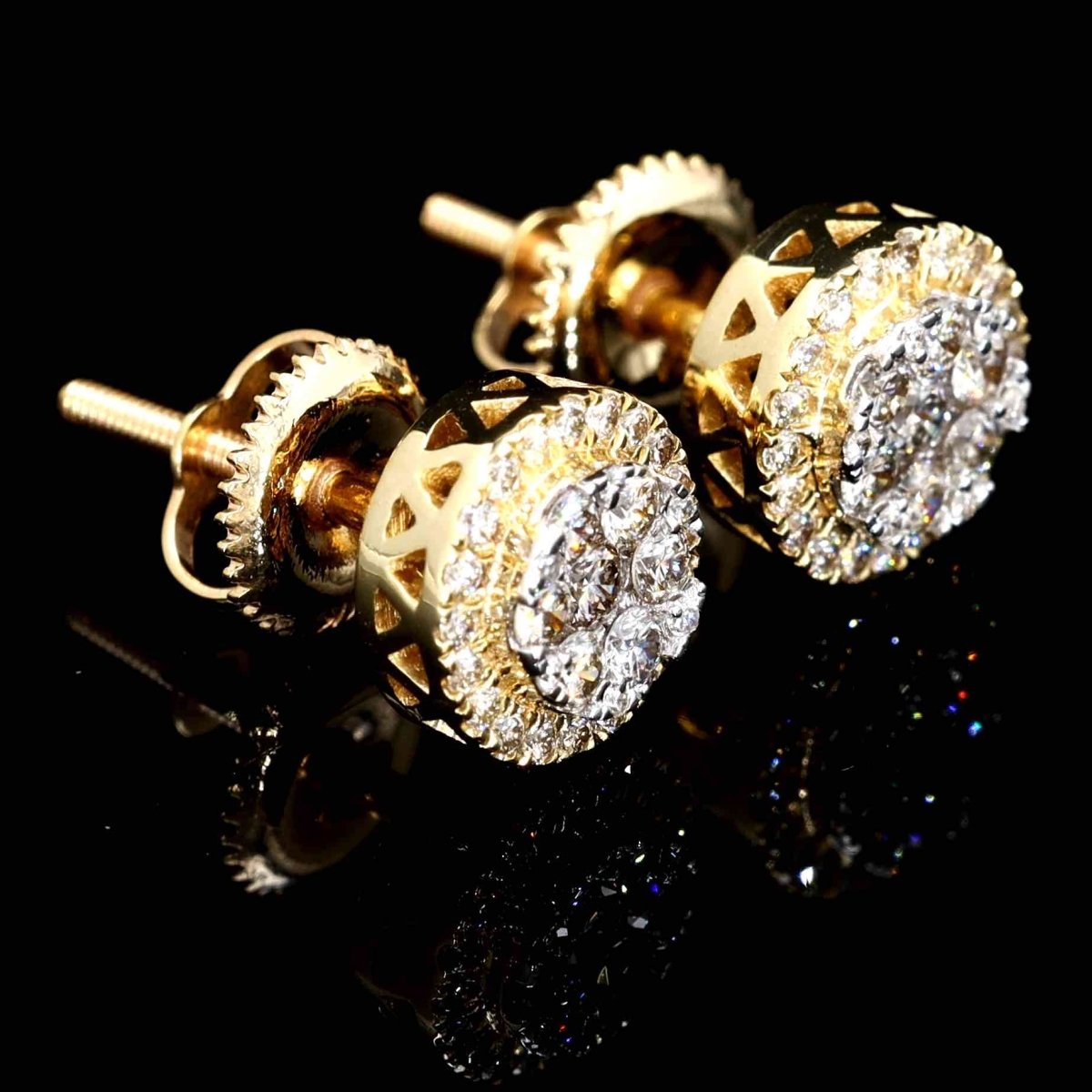 Cluster Halo Diamond Earrings Solid 14K Gold 14K Yellow Gold 5MM | .34cttw HipHopBling