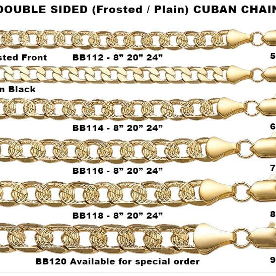 Cuban Curb 2 - Sided Plain/Frosted Gold Plated Chain Necklace 5MM 8" Bracelet HipHopBling