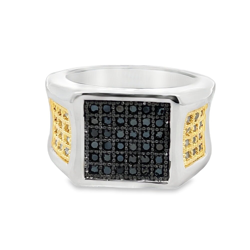 Cube Ice Black & Yellow CZ Ring .925 Sterling Silver 8 HipHopBling