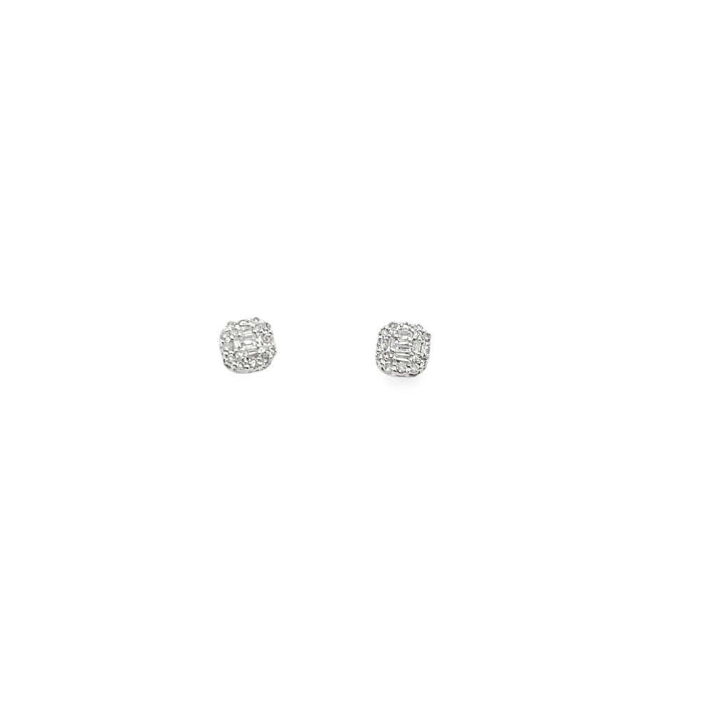 Cushion Baguette Diamond Earrings .15cttw 10K Gold 10K White Gold HipHopBling