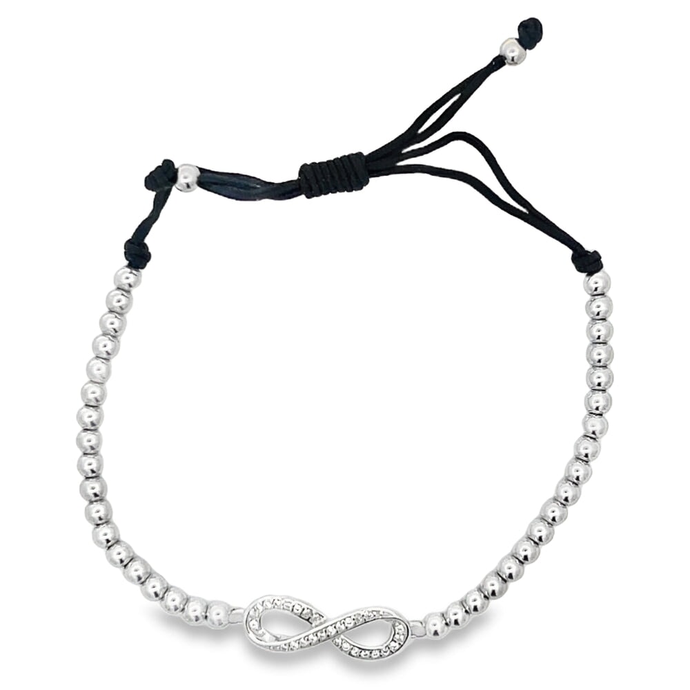 CZ Infinity Bead Rope Bracelet .925 Sterling Silver Silver HipHopBling