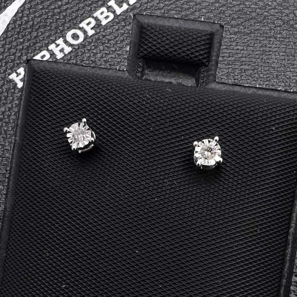 Diamond Stud Earrings Miracle Setting 14K White Gold 10K White Gold 3MM HipHopBling