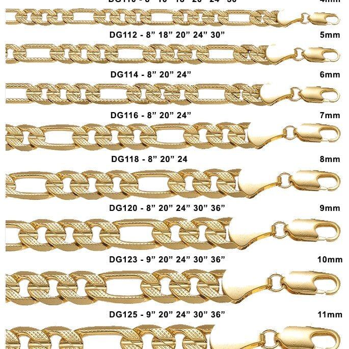 Figaro Concave Frosted Gold Plated Chain Necklace 4MM 8" Bracelet HipHopBling
