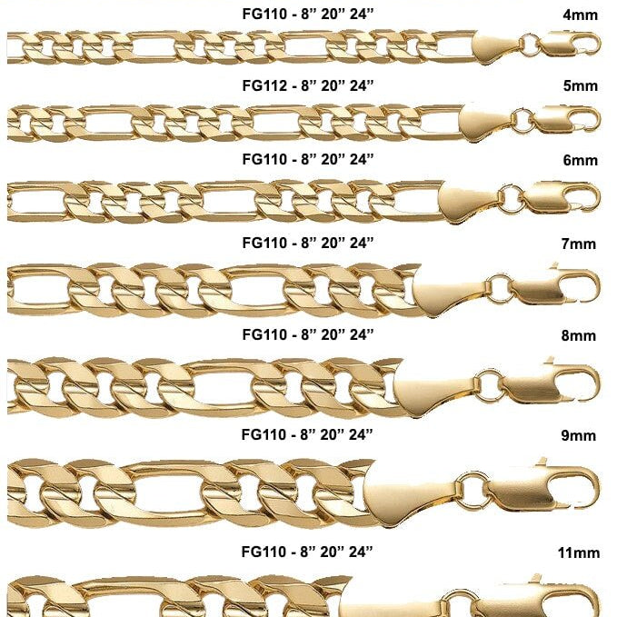 Figaro Concave Gold Plated Chain Necklace 4MM 8" Bracelet HipHopBling