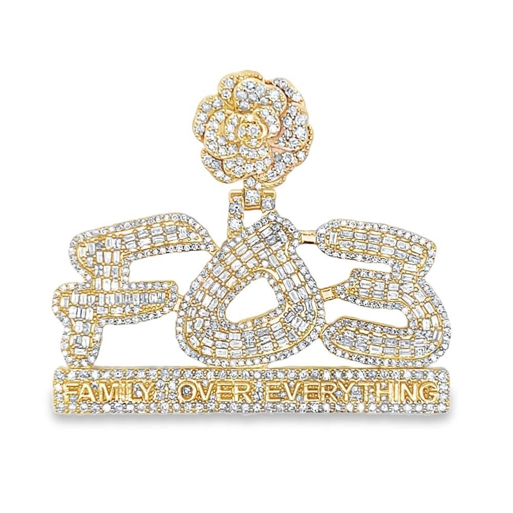 FOE Family Over Everything Baguette Diamond Pendant 4.25cttw 10K Gold HipHopBling