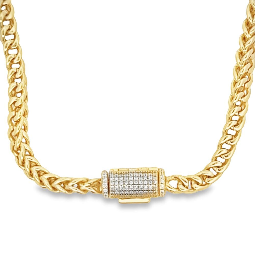Franco VVS Moissanite Chain Steel / .925 Silver Yellow Gold 4MM 16" HipHopBling