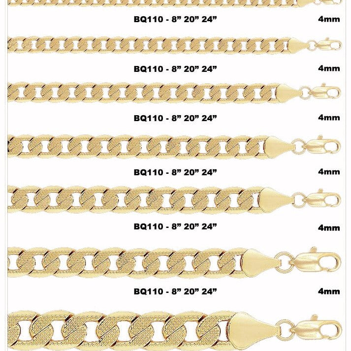 Frosted Cuban Curb Gold Plated Chain Necklace 4MM 8" Bracelet HipHopBling