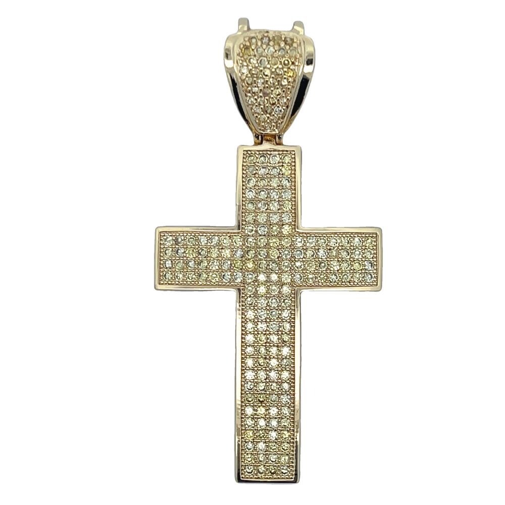Gold 6 Row Canary CZ Cross Iced Out Pendant HipHopBling