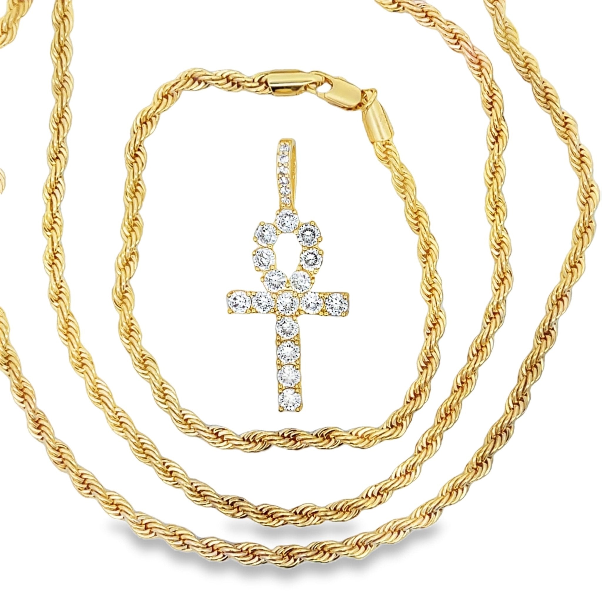 Gold French Rope Chain & Bracelet Bundle HipHopBling