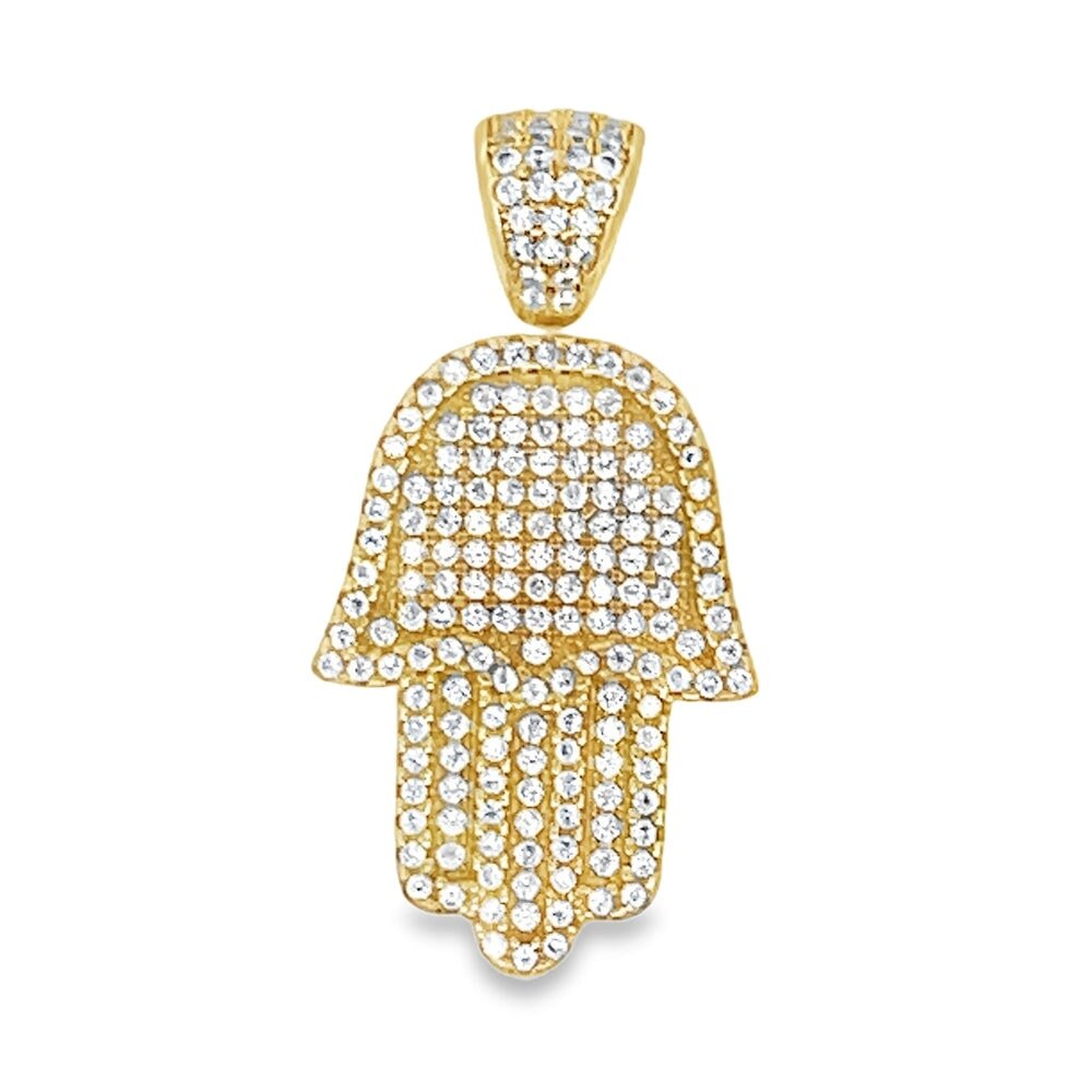 Hamsa Pendant .925 Sterling Silver Yellow Gold HipHopBling