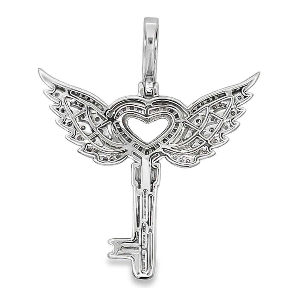 Heart Key w/ Wings Baguette Iced Out Moissanite Pendant .925 Silver HipHopBling