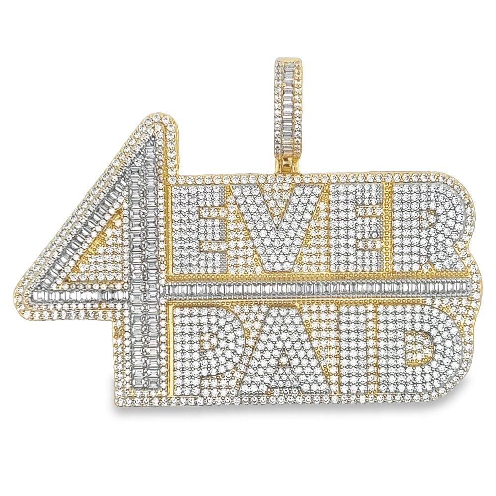 Large 4 Ever Paid VVS CZ Hip Hop Iced Out Pendant Yellow Gold HipHopBling