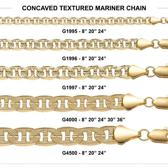Mariner Frosted Concave Gold Plated Chain Necklace 4MM 8" Bracelet HipHopBling