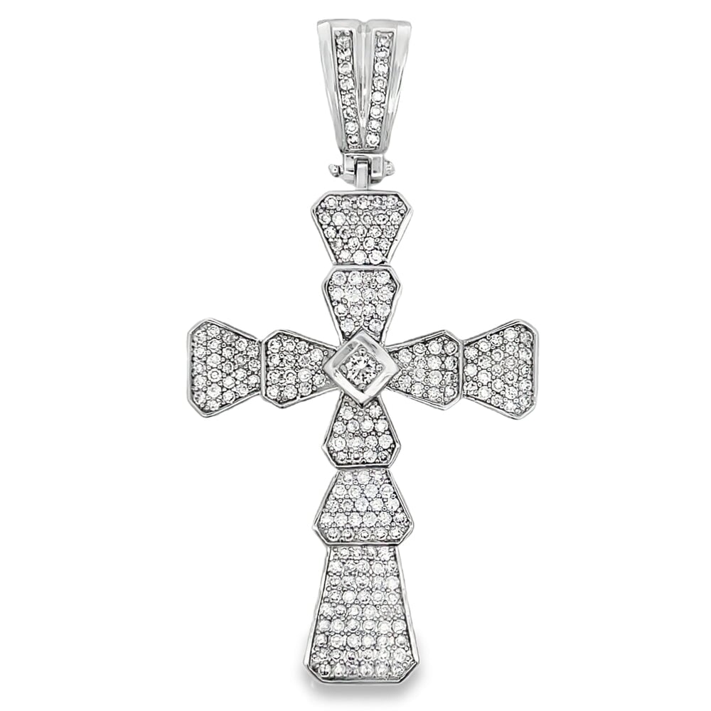Ribbed Cross with Centerstone CZ Micro Pave Pendant HipHopBling