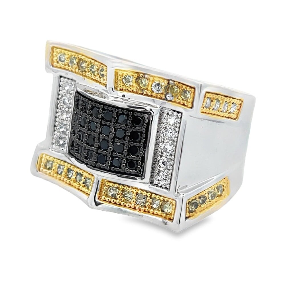 Rich Black & Yellow CZ Ring .925 Sterling Silver 8 HipHopBling