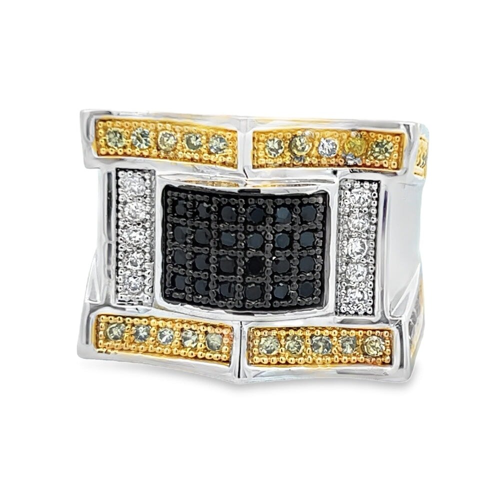 Rich Black & Yellow CZ Ring .925 Sterling Silver 8 HipHopBling