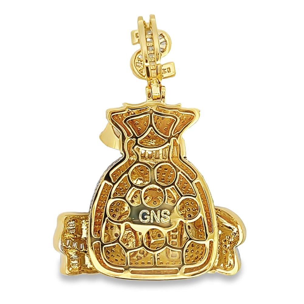 RICH Money Bag CZ Hip Hop Iced Out Pendant Yellow Gold HipHopBling