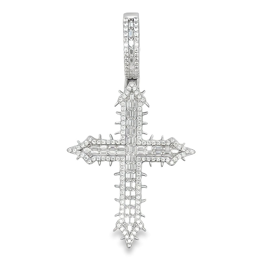 Spiked Baguette Cross 3.93cttw VVS Moissanite Pendant .925 Sterling Silver HipHopBling