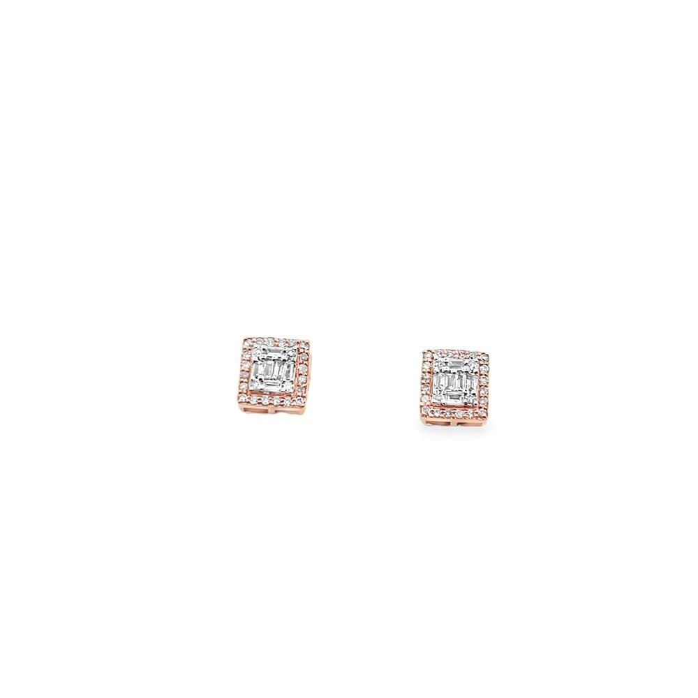 Square Baguette Halo Diamond Earrings .25cttw 10K Gold 10K Rose Gold HipHopBling