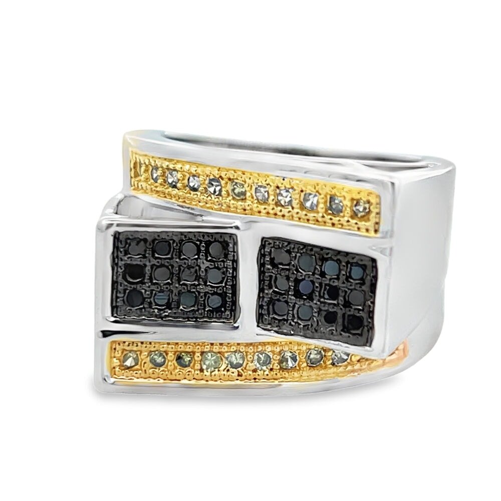 Stacked Bars Black & Yellow CZ Ring .925 Sterling Silver 8 HipHopBling