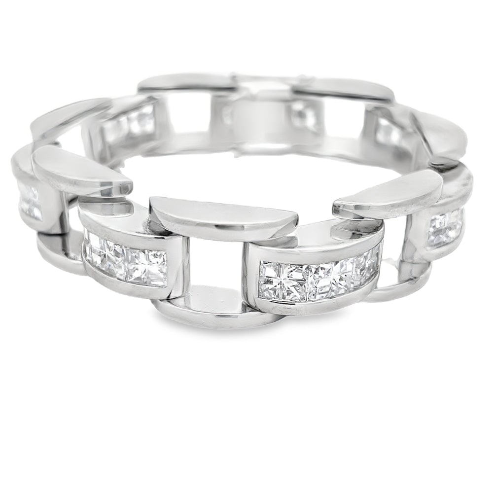 Swivel Link Princess Cut CZ Iced Out Bracelet .925 Sterling Silver HipHopBling