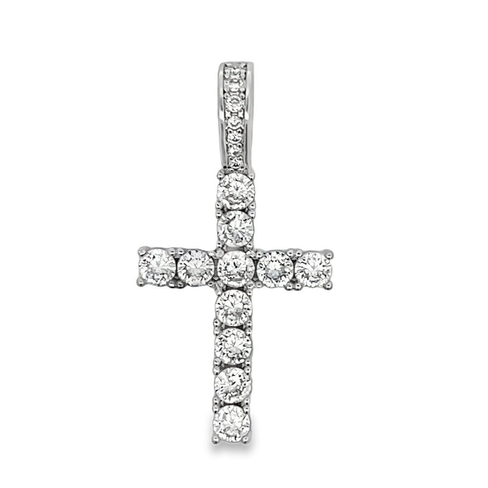 Tennis Cross CZ Iced Out Pendant & Free Chain Silver 18" HipHopBling