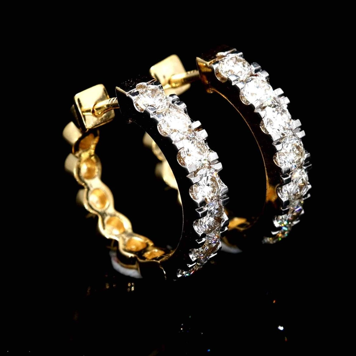 Tennis Hoop Huggie Diamond Earrings Solid 14K Gold 14K Yellow Gold 2MM X 12MM | .48 cttw HipHopBling
