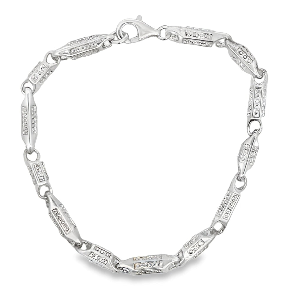 Textured Bullet Link Bracelet .925 Sterling Silver HipHopBling