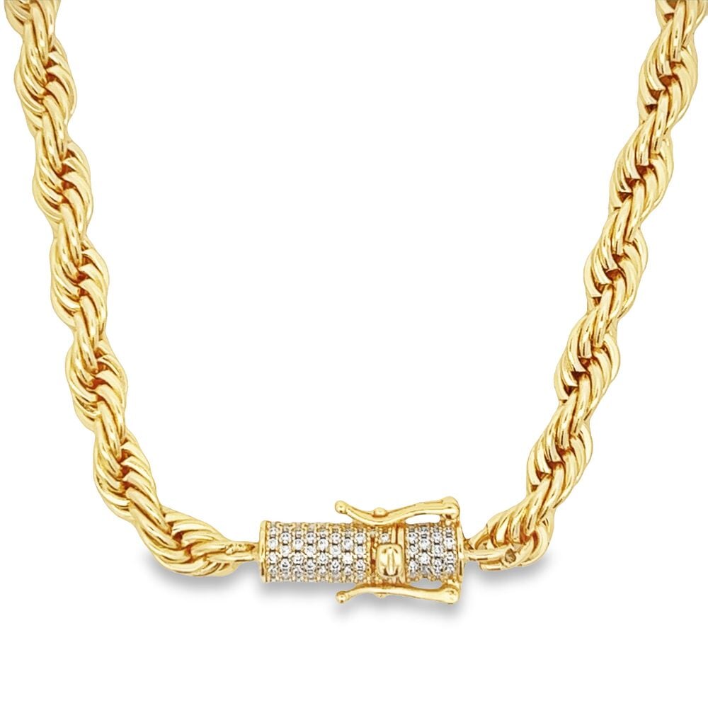 VVS Moissanite French Rope Chain Steel / .925 Silver Yellow Gold 6MM 16" HipHopBling